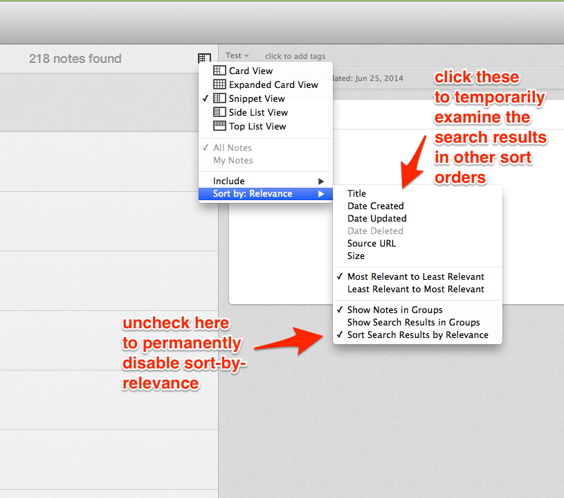 image from How to turn off "sort by relevance" in Evernote 5.6.0 Beta